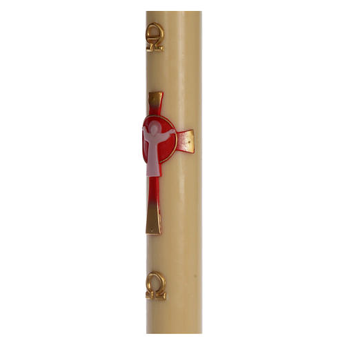 Risen Jesus Paschal Beeswax Candle with red decoration 8x120 cm 4