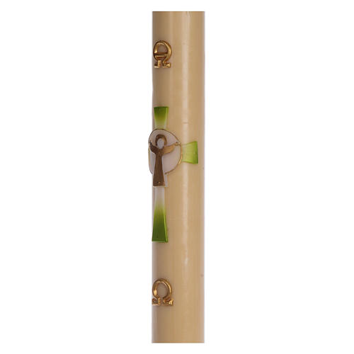 Paschal candle in beeswax with green Resurrected Christ 8x120cm 4