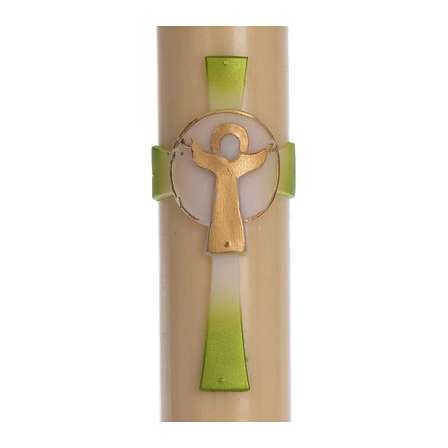 Paschal candle in beeswax with green Resurrected Christ 8x120cm 2