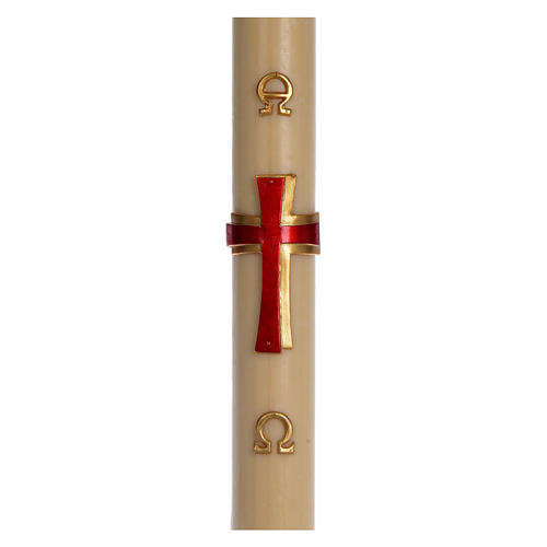 Paschal candle in beeswax with red cross in relief 8x120cm 1