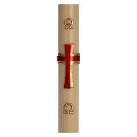Cirio pascual cera de abeja cruz relieve roja 8x120 cm