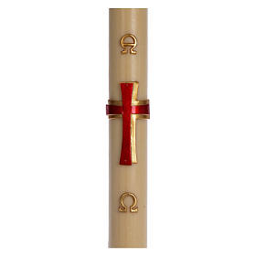 Paschal candle in beeswax with red cross in relief 8x120cm