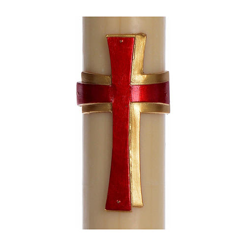 Paschal candle in beeswax with red cross in relief 8x120cm 2