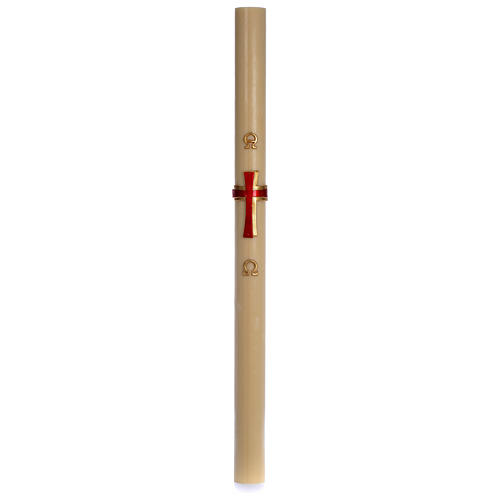 Paschal candle in beeswax with red cross in relief 8x120cm 3