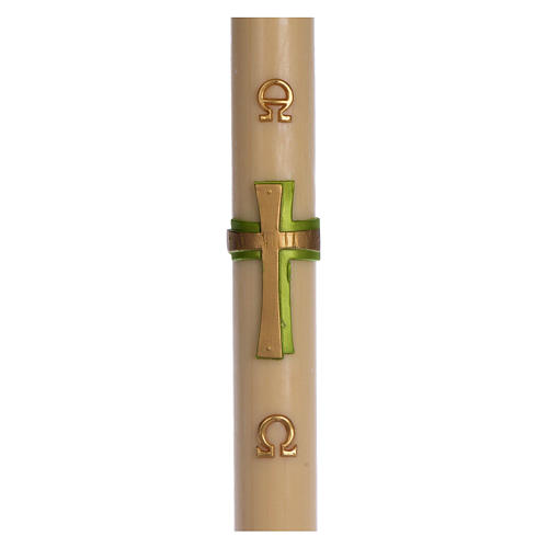 Paschal candle in beeswax with green cross in relief 8x120cm 1