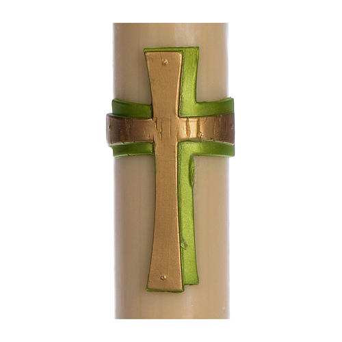 Paschal candle in beeswax with green cross in relief 8x120cm 2