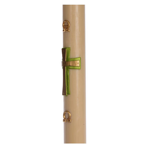 Paschal candle in beeswax with green cross in relief 8x120cm 4