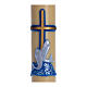 Paschal candle in beeswax with blue cross and fish 8x120cm s2