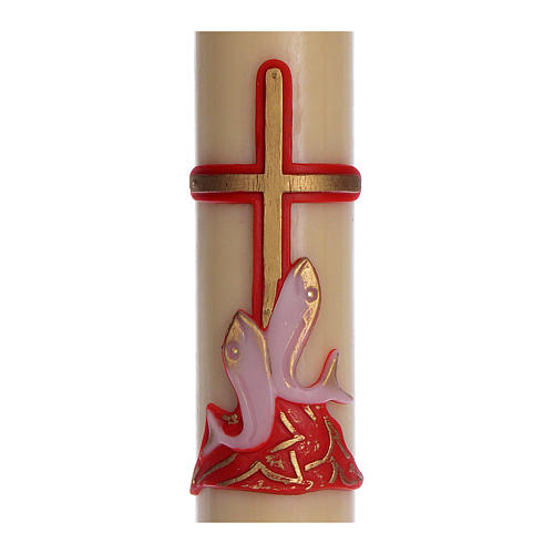 Paschal candle in beeswax with red cross and fish 8x120cm 2