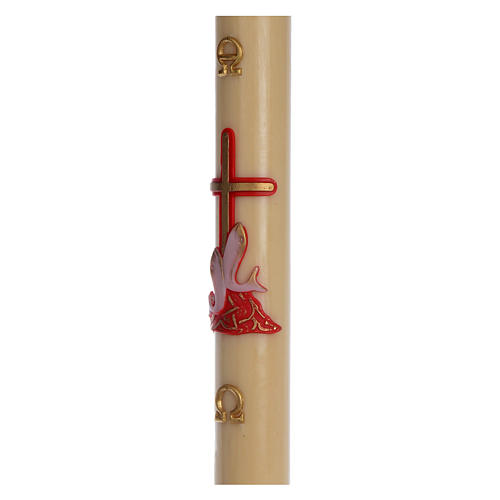 Paschal candle in beeswax with red cross and fish 8x120cm 4