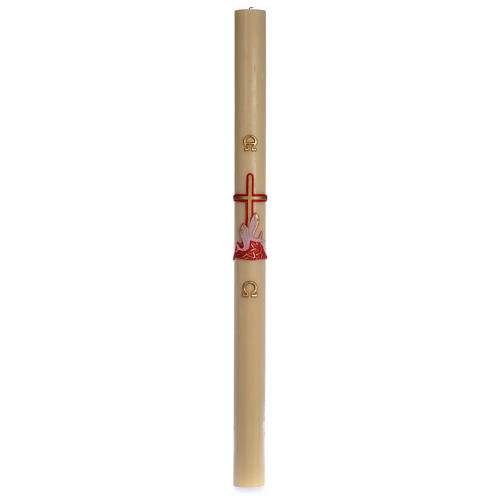 Paschal candle in beeswax with red cross and fish 8x120cm 4