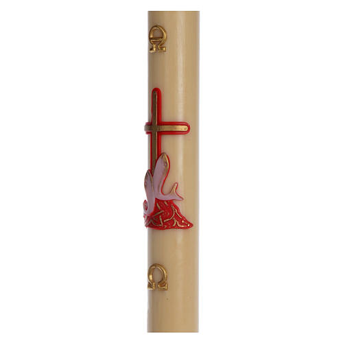 Paschal candle in beeswax with red cross and fish 8x120cm 5