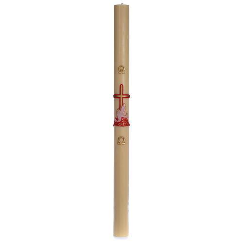 Paschal candle in beeswax with red cross and fish 8x120cm 3