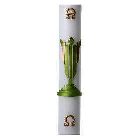 Easter candle in white wax with Risen Christ image green 8x120 cm