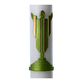 Easter candle in white wax with Risen Christ image green 8x120 cm