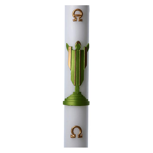 Easter candle in white wax with Risen Christ image green 8x120 cm 1