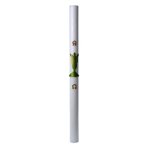 Easter candle in white wax with Risen Christ image green 8x120 cm 3
