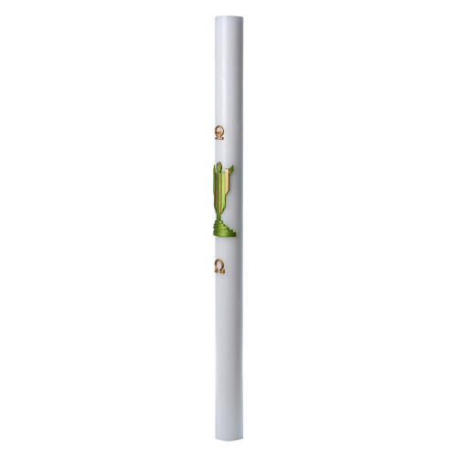 Easter candle in white wax with Risen Christ image green 8x120 cm 4