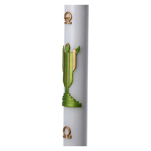Easter candle in white wax with Risen Christ image green 8x120 cm 5