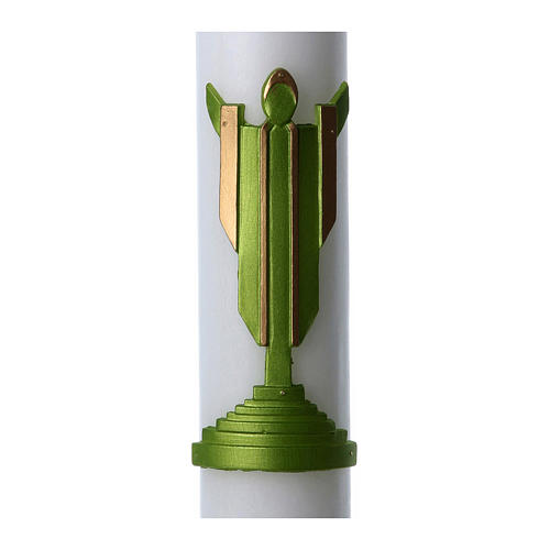 Easter candle in white wax with Risen Christ image green 8x120 cm 2