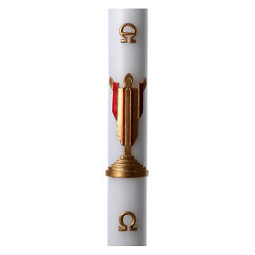 Easter candle in white wax with image of risen Jesus Christ coloured in red 8x120 cm