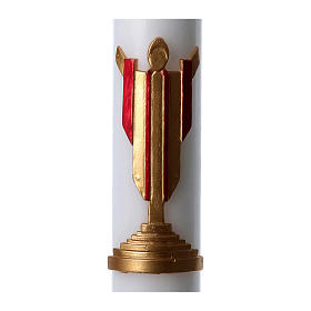 Easter candle in white wax with image of risen Jesus Christ coloured in red 8x120 cm