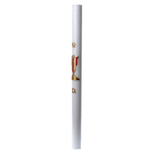 Easter candle in white wax with image of risen Jesus Christ coloured in red 8x120 cm 4