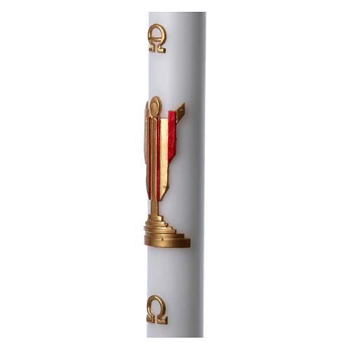 Easter candle in white wax with image of risen Jesus Christ coloured in red 8x120 cm 5