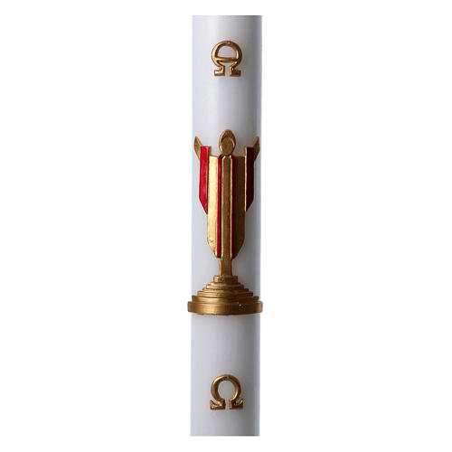 Easter candle in white wax with image of risen Jesus Christ coloured in red 8x120 cm 1