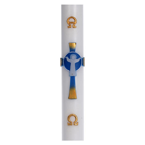 Paschal candle in beeswax with light blue Resurrected Christ 8x120cm 1