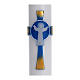Paschal candle in beeswax with light blue Resurrected Christ 8x120cm s2