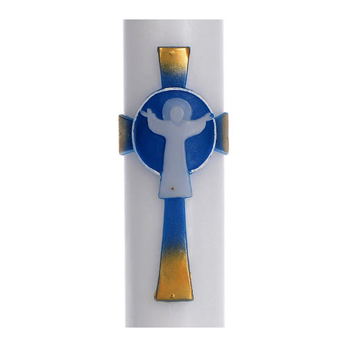 Paschal candle in beeswax with light blue Resurrected Christ 8x120cm 2