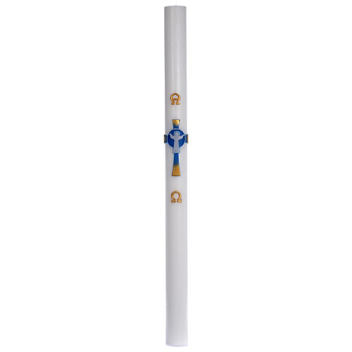 Paschal candle in beeswax with light blue Resurrected Christ 8x120cm 3