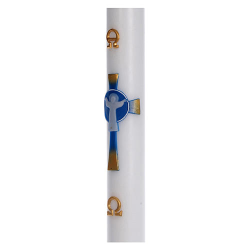 Paschal candle in beeswax with light blue Resurrected Christ 8x120cm 4