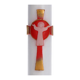 Paschal candle in white wax with red Cross Resurrected Christ 8x120cm