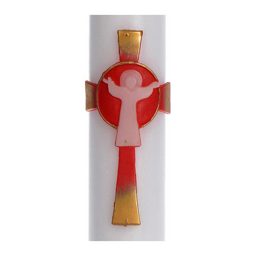 Paschal candle in white wax with red Cross Resurrected Christ 8x120cm 2