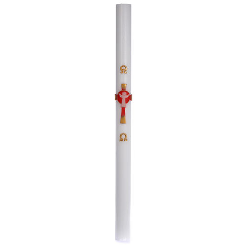 Paschal candle in white wax with red Cross Resurrected Christ 8x120cm 3