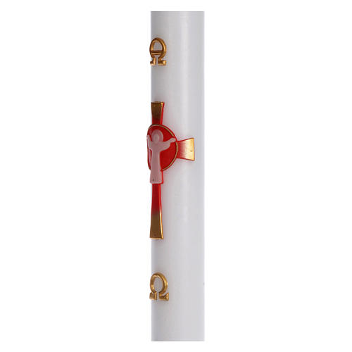 Paschal candle in white wax with red Cross Resurrected Christ 8x120cm 4