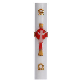 Paschal candle in white wax with red Cross Resurrected Christ 8x120cm