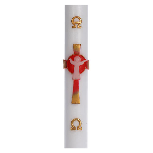 Paschal candle in white wax with red Cross Resurrected Christ 8x120cm 1
