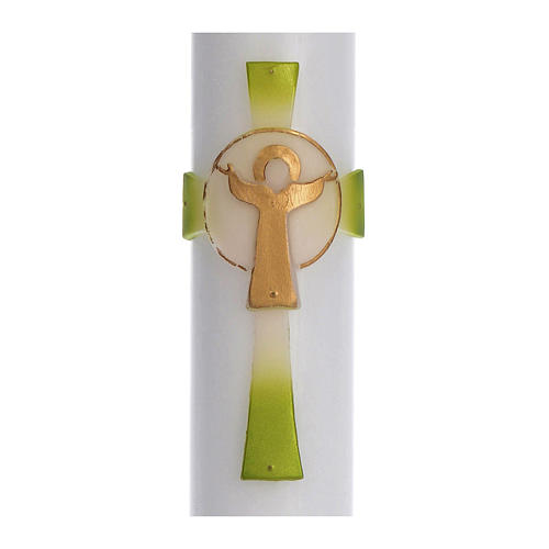 Paschal candle in white wax with green Cross Resurrected Christ 8x120cm 2