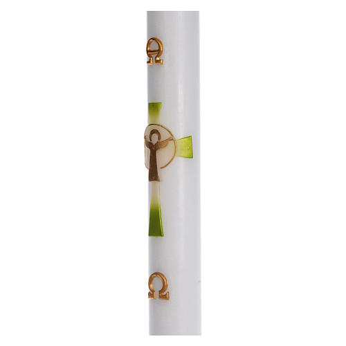 Paschal candle in white wax with green Cross Resurrected Christ 8x120cm 4