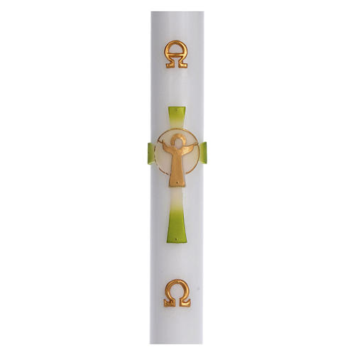 Paschal candle in white wax with green Cross Resurrected Christ 8x120cm 1