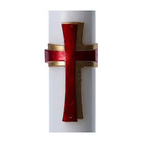 Easter candle in white wax with red cross in relief 8x120 cm