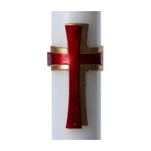 Easter candle in white wax with red cross in relief 8x120 cm 2