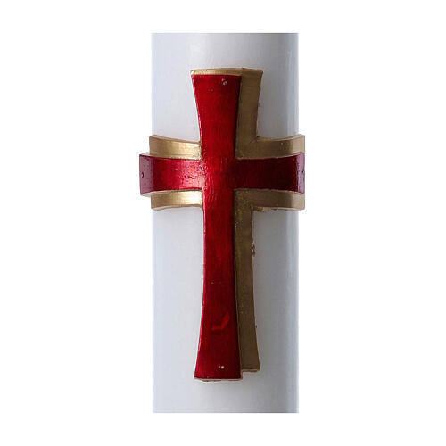 Cierge pascal cire blanche Croix relief rouge 8x120 cm 3