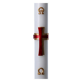 Easter candle in white wax with red cross in relief 8x120 cm