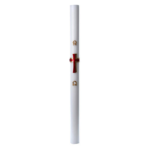 Easter candle in white wax with red cross in relief 8x120 cm 4