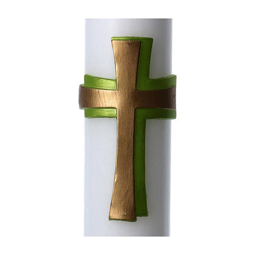 Easter candle in white wax with green cross in relief 8x120 cm 2