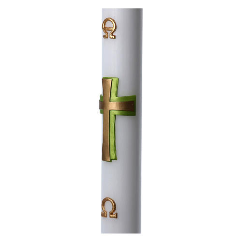 Easter candle in white wax with green cross in relief 8x120 cm 5